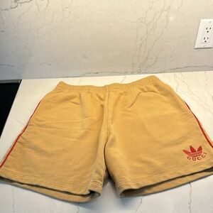 Authentic Gucci x Adidas collab shorts in tan terry fabric